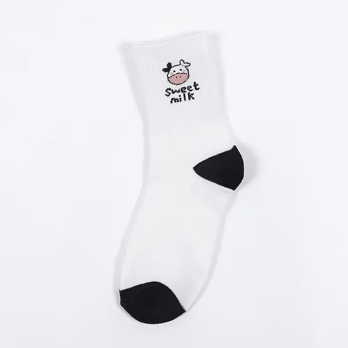 Chaussettes mignonnes imprimées de vache pour femmes, blanches et noires, chaussettes d'animaux de d