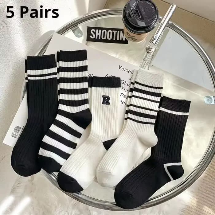 Chaussettes mi-longues noires et blanches pour femmes, quatre saisons, style Oupillimprimés, chausse