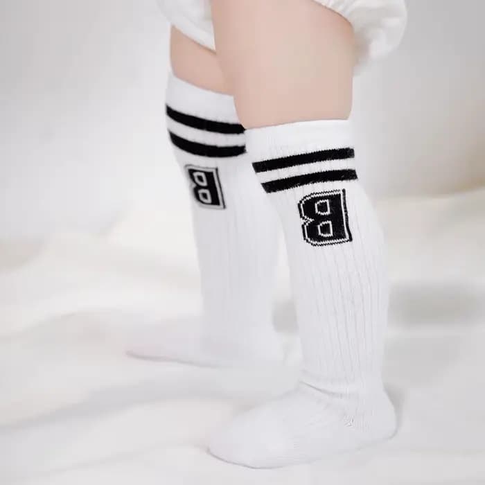 Chaussettes longues en coton avec lettre B pour bébé, chaussettes hautes pour nouveau-né, chaussette