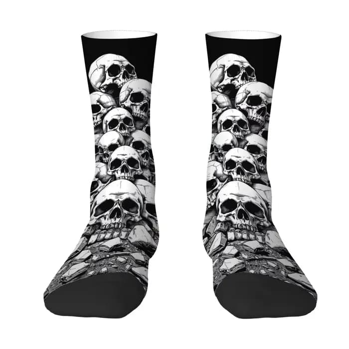 Chaussettes mi-mollet pour hommes à thème sombre avec imprimé crâne, douces, antidérapantes et respi