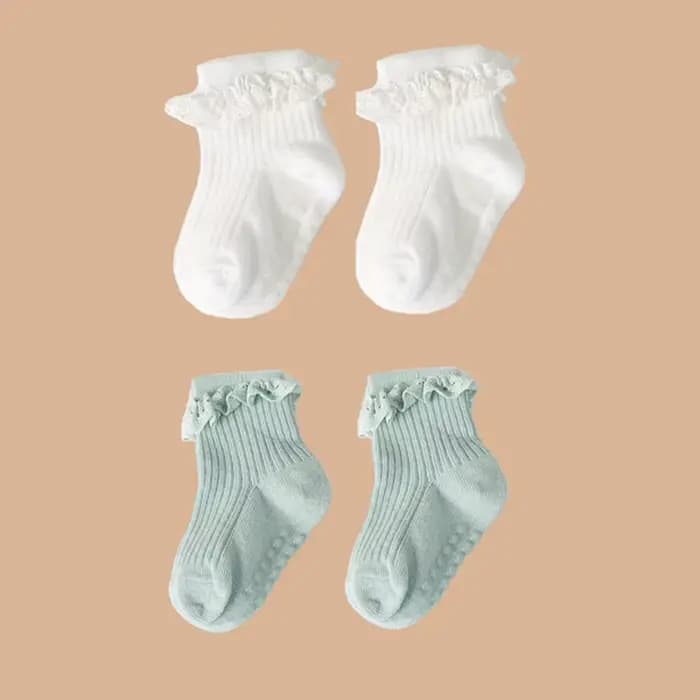 Lot de 2 paires de chaussettes en dentelle de couleur unie pour bébé fille de 0 à 6 mois, accessoire