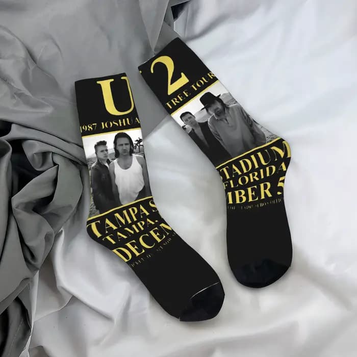 Chaussettes vintage U2 des années 90, chaussettes à motif Kawaii, chaussettes antidérapantes d'autom