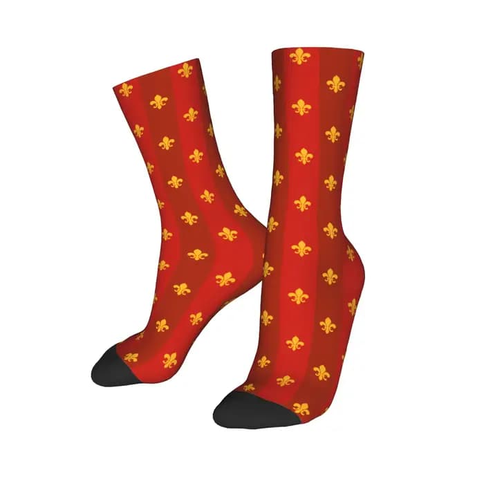Personnalisé Fleur De Lys or et rouge France hommes femmes chaussettes d'équipage unisexe amusant im