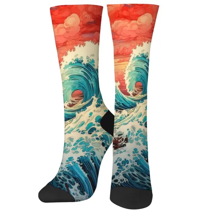 Ukiyoe Wave Art chaussettes unisexe confortable chaud antidérapant rétro mode chaussettes décontract