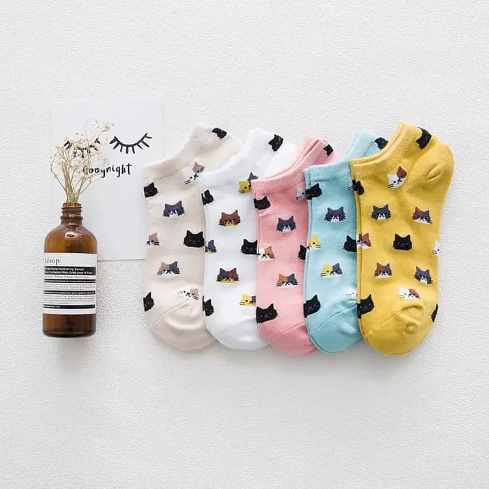 Chaussettes Courtes de Style Coréen pour Femme, 5 Paires, Animal, Chat, Chien, Krasnoise, Coupe Bass