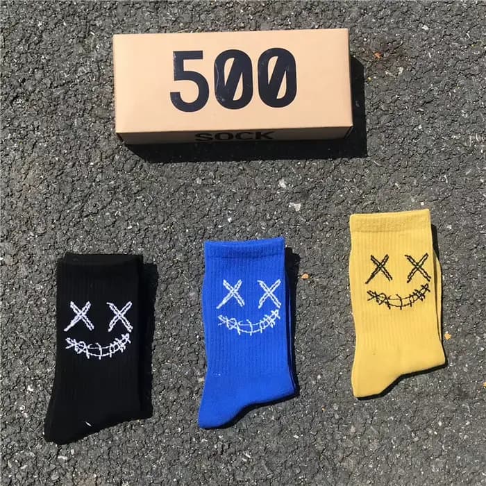 Chaussettes de basket-ball en coton avec visage brodé pour hommes, chaussettes de sport d'équipage d