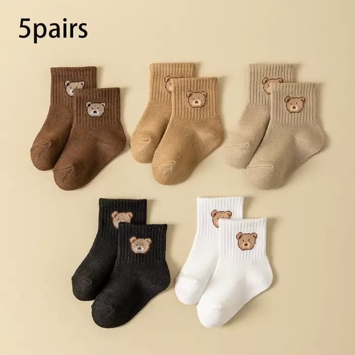 5 paires de chaussettes pour bébé, douces, confortables, respirantes, toutes saisons, motif d'ours d