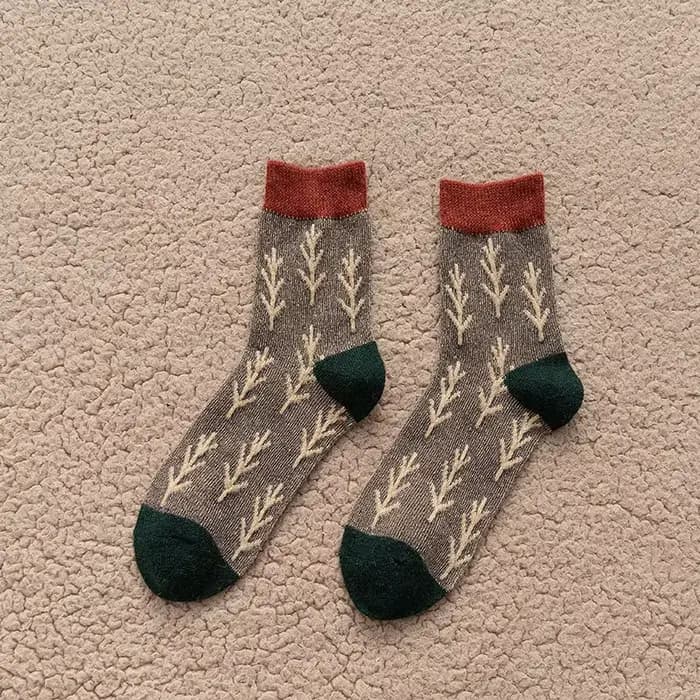 Chaussettes en laine rétro de style coréen pour femmes, jeune arbre de Noël, Kawaii et drôle, cadeau