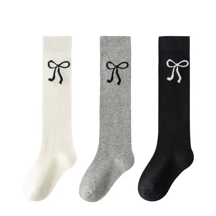 3 paires de chaussettes d'école mi-mollet pour adolescentes, avec nœud, Style coréen, chaussettes ha