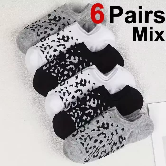 6/12 paires femmes imprimé léopard bateau chaussettes à la mode impression doux confortable absorban