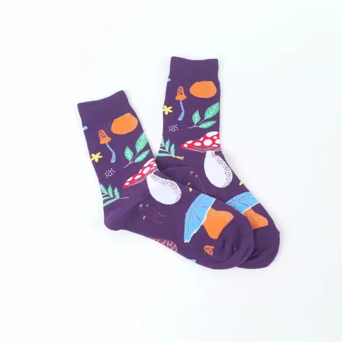 1 paire de chaussettes mi-mollet unisexes à motif de champignon coloré, à la mode et tendance, pour