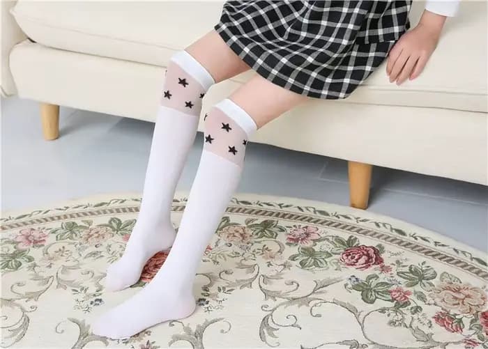 2 à 12 T blanc école filles chaussettes coton genou haute longues chaussettes dessin animé étoile/co