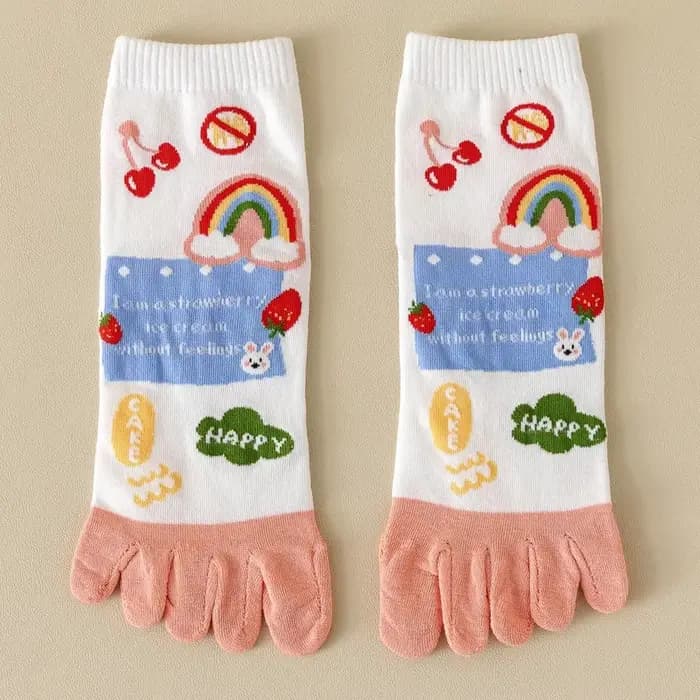 Chaussettes en coton à cinq doigts pour femmes, doigts dans, dessin animé, mignon, kawaii, sport, ri