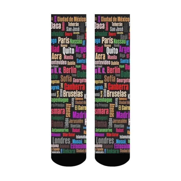 Chaussettes d'équipage avec noms de la ville du monde, chaussettes à imprimé géographique multilingu