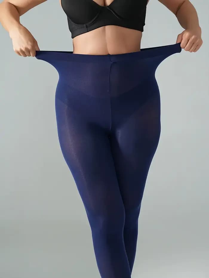 1 paire de collants semi-transparents bleu marine pour femmes, collants opaques doux à haute élastic