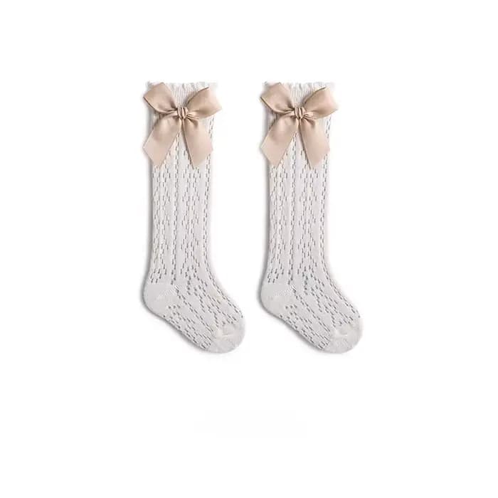 Chaussettes hautes pour bébés filles et garçons, chaussettes longues avec nœud, maille en coton doux