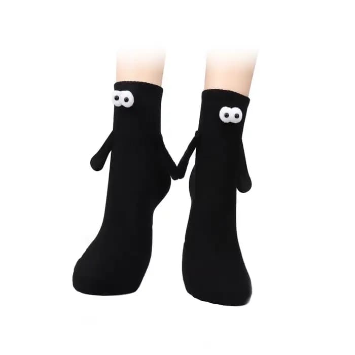 1 paire mode femme chaussettes drôle créatif Attraction magnétique mains noir blanc dessin animé yeu