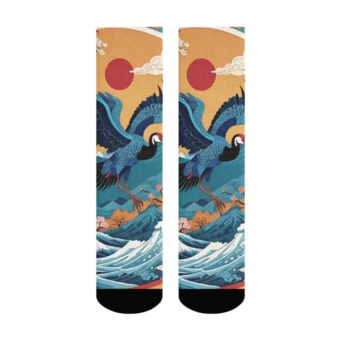 Chaussettes pour hommes rétro japonaises Ukiyo-e imprimé grue Harajuku, nouvelles chaussettes d'équi
