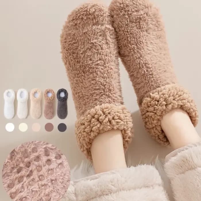 Chaussettes de sol confortables doublées de polaire pour femmes, semelles antidérapantes, intérieur en peluche pour le confort et la chaleur, chaussettes de sol d'hiver sûres