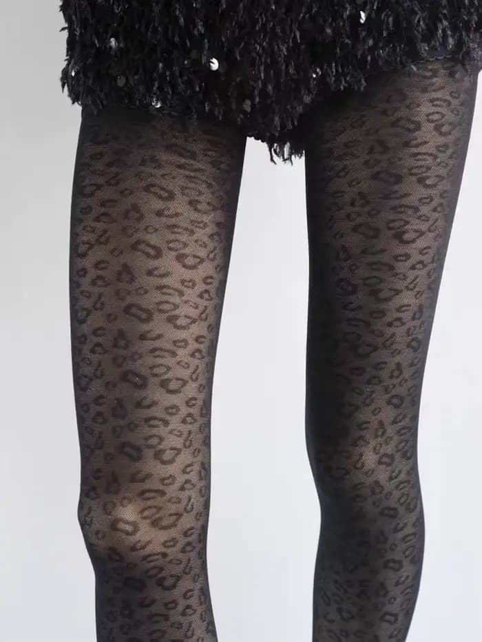 1 paire de collants noirs pour femmes, collants sexy transparents à imprimé léopard, bas à la mode