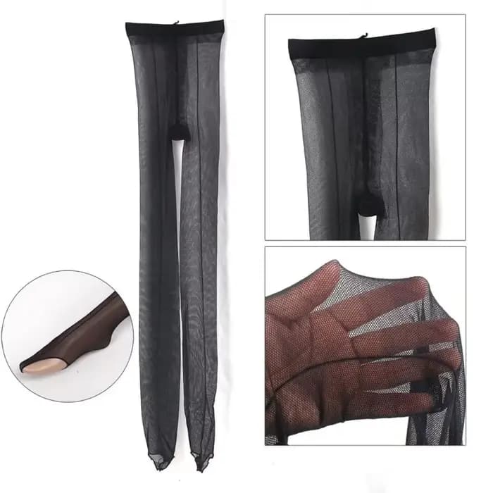 Collants noirs élégants en maille transparente avec boucle d'orteil renforcée