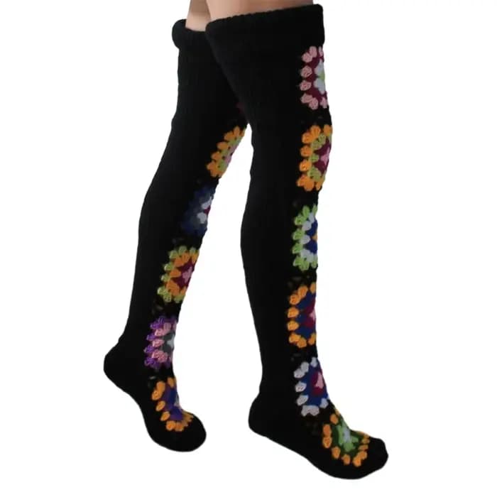Chaussettes hautes au Crochet Vintage pour femmes