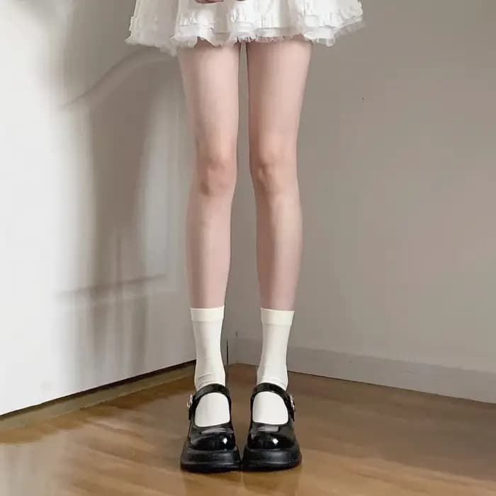 Nouveau Beige JK femme chaussettes mignon noir blanc velours Lolita longues