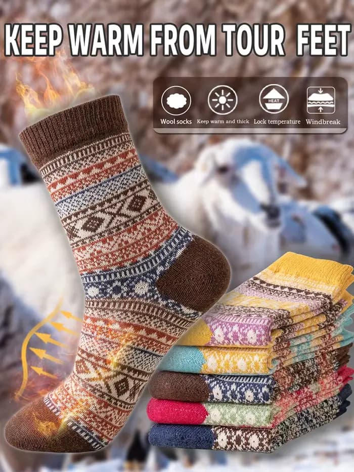5 paires de chaussettes en laine pour femmes, styles automne et hiver - chaussettes longues tricotées et rembourrées à parois épaisses pour plus de chaleur