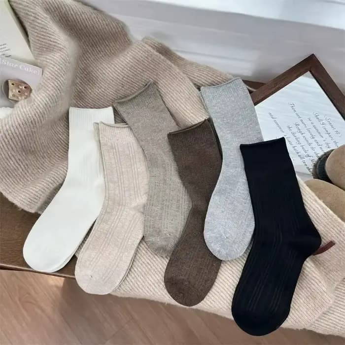 Nouveau confortable côtelé chaussettes femmes couleur unie coton équipage
