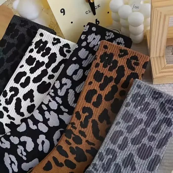 6 paires femmes imprimé léopard mi-long chaussettes à la mode impression confortable évacuant la sueur respirant