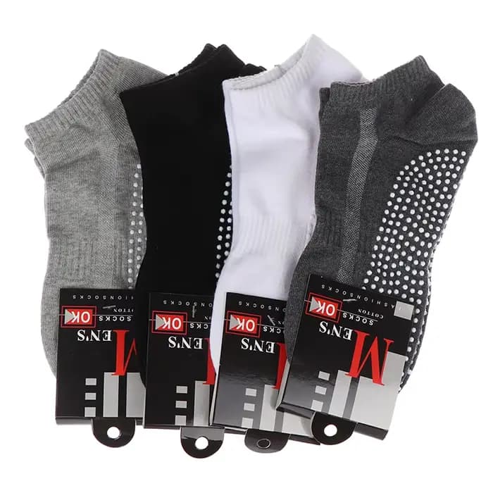 1 paire de chaussettes de Yoga antidérapantes en coton pour hommes avec poignées, chaussettes de sol respirantes et antidérapantes pour Pilates, gymnastique, Fitness, taille 39-44, livraison directe