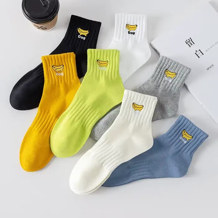 Chaussettes pour hommes chien broderie japonais Kawaii dessin animé mignon