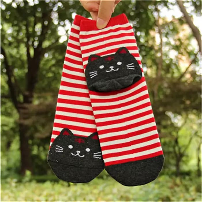 Femmes dessin animé rayé chaussettes automne hiver coloré Kawaii chat visage chaussette dames femme coton amusant