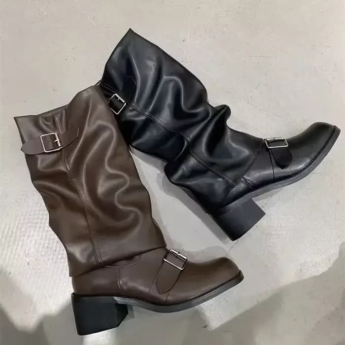 Femme bottes genou haute plate-forme talons épais tendance Punk gothique New Rock cuir mode chaussures pour femmes chaussures de moto Q221