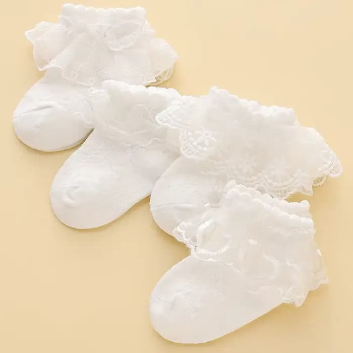 Chaussettes de princesse en dentelle florale pour bébés filles, chaussettes antidérapantes blanches à volants mignonnes pour enfants, chaussettes de danse décontractées pour nourrissons