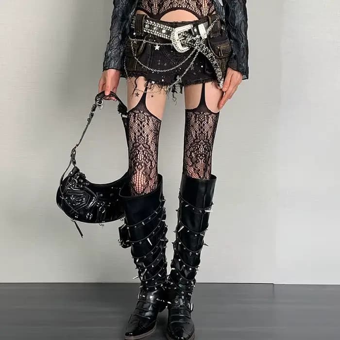 Bas résille marron imprimés pour femmes, chaussettes Sexy café ajourées, cuisses hautes, gothique, Lolita japonaise, chaussettes longues au dessus du genou, nouvelle collection