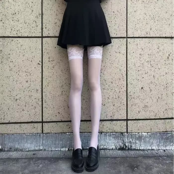 Sexy bord rouge nouveau sur le genou chaussettes longues dentelle gothique Transparent cuisse haute bas femmes Punk JK mince soie solide bonneterie