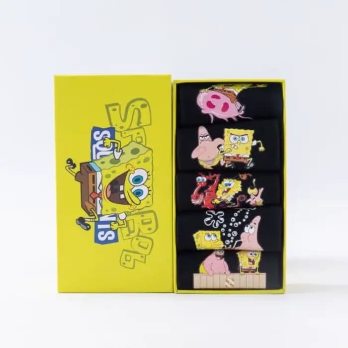 Chaussettes en coton à motif de dessin animé Bob l'éponge - Chaussettes courtes respirantes et anti-humidité pour le printemps et l'automne - Cadeau unisexe pour enfants