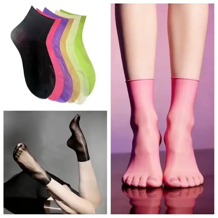Chaussettes ultra-fines en satin brillant et extensible, couleur unie, respirantes, effet huileux, pour fête costumée
