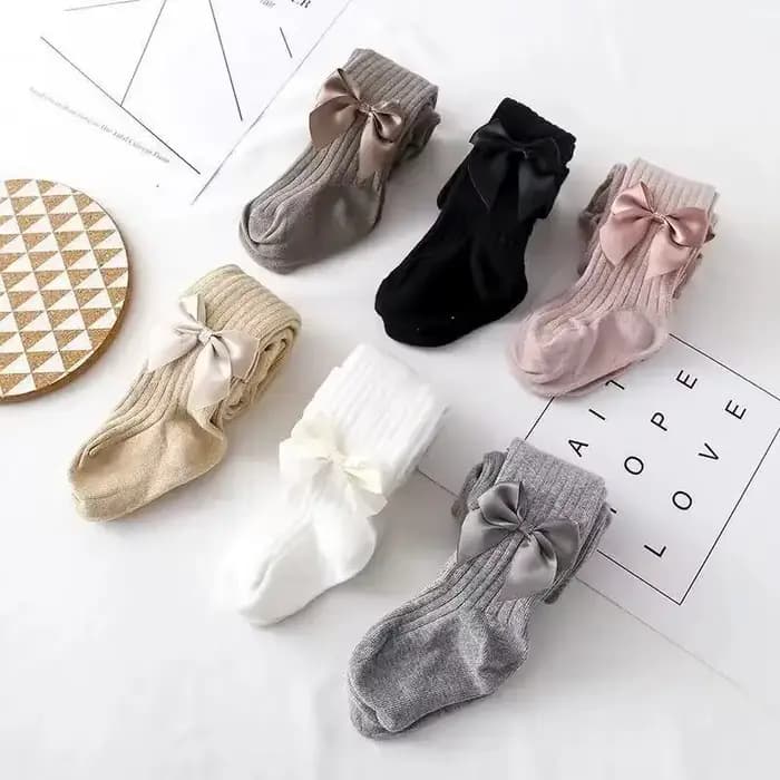 Collants à nœud papillon mignon pour filles tricoté coton hiver filles collants taille haute enfants collants bébé fille enfant en bas âge collants
