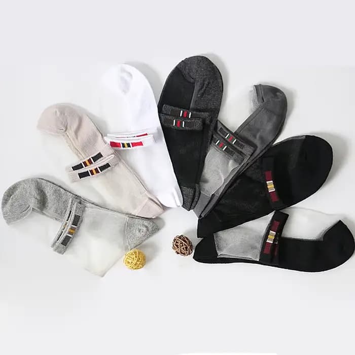 Chaussettes courtes invisibles en coton pour hommes, transparentes, antidérapantes, en soie de verre