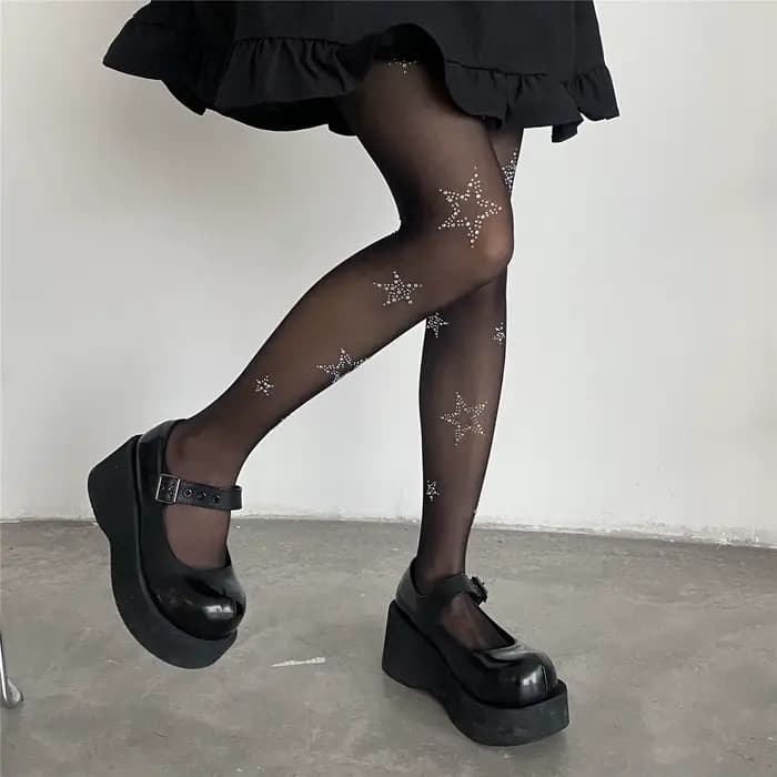 JK Lolita-Collants étoiles en biscuits pour femmes, collants brillants, cuisse haute, bas pour filles, lingerie sexy, bonneterie
