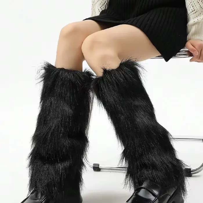 Guêtres en fausse fourrure blanche japonaise, style Y2K Goth, unies, longueur genou, pour bottes, style Punk JK Hiphop Hotgirl, mode, chaudes