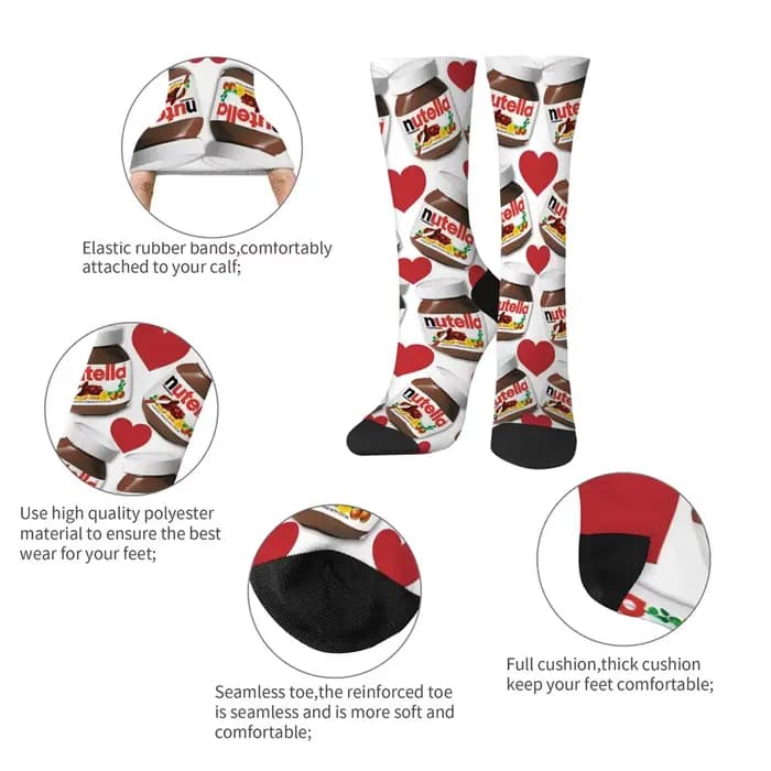 Nutella chocolat confiture heureux hommes chaussettes conception folle Harajuku nouveauté drôle tendance