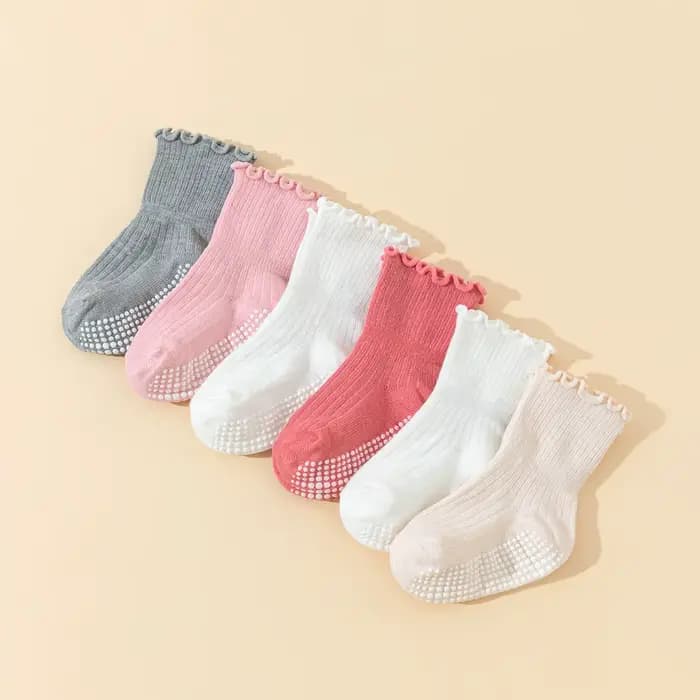 6 paires de chaussettes en coton pour filles avec dentelle