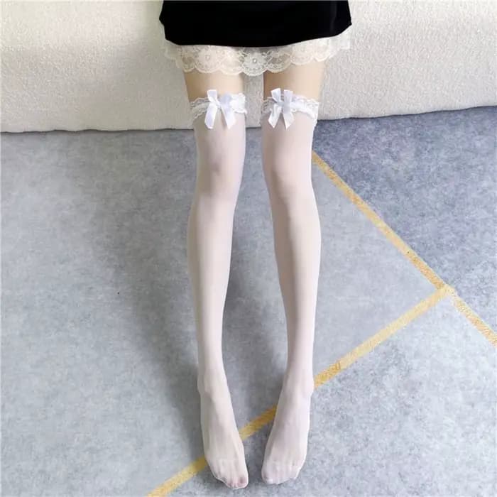 Chaussettes longues Sexy femmes dentelle nœud bas doux confortable