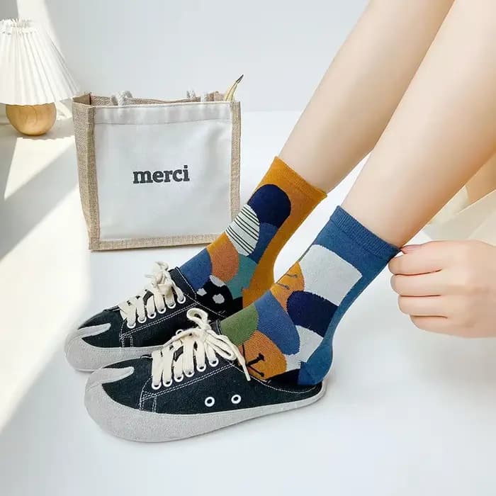 Chaussettes Jacquard colorées à deux orteils pour femmes