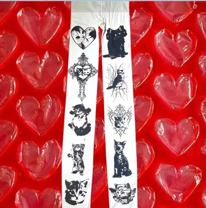 Y2K chaussettes style classique mignon chat imprimé combinaison femme japonais doux Kawaii coupe ajustée Lolita cuisse