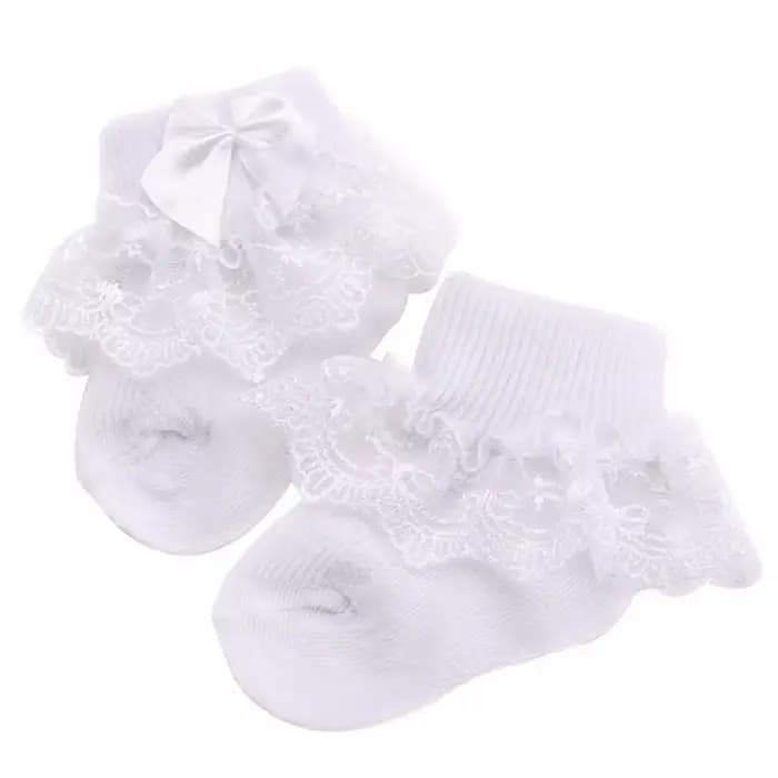 Chaussettes en coton avec nœud en dentelle pour bébé fille