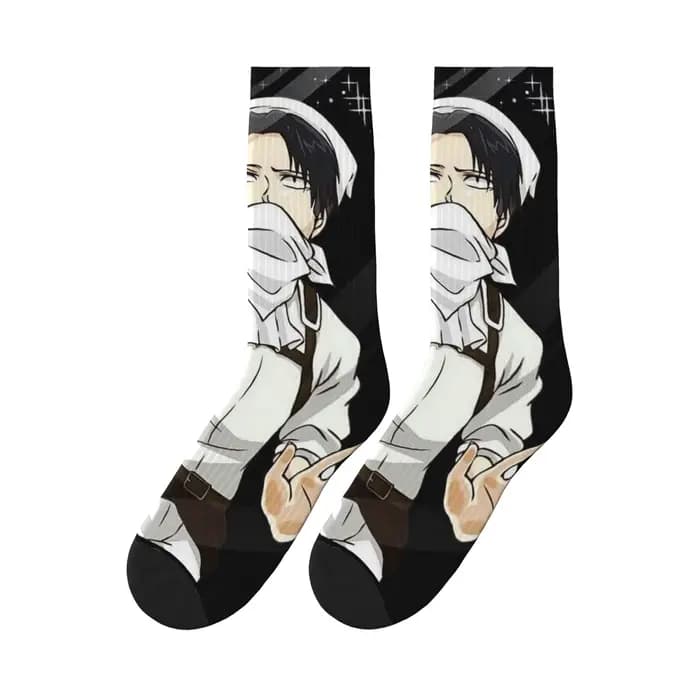 Levi Ackerman Attack on Titan Chaussettes de sport super douces, chaussettes longues toutes saisons pour unisexe, cadeau d'anniversaire